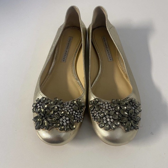 Vera Wang Lavender Gold Ballet Flat Leather Embellished Jeweled Round To… - Picture 4 of 9